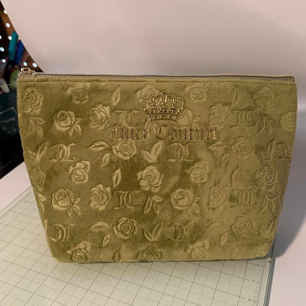 Juicy Couture green velvet make up bag with gold accents